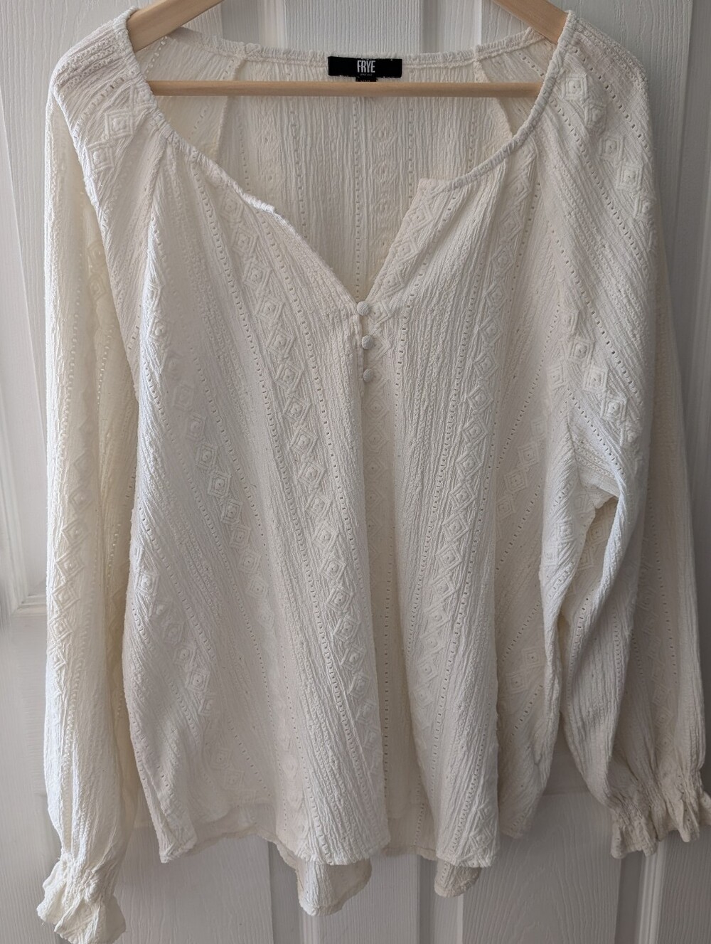 FRYE Buttermilk White Textured Eyelet Peasant Blouse - Coastal Cowgirl